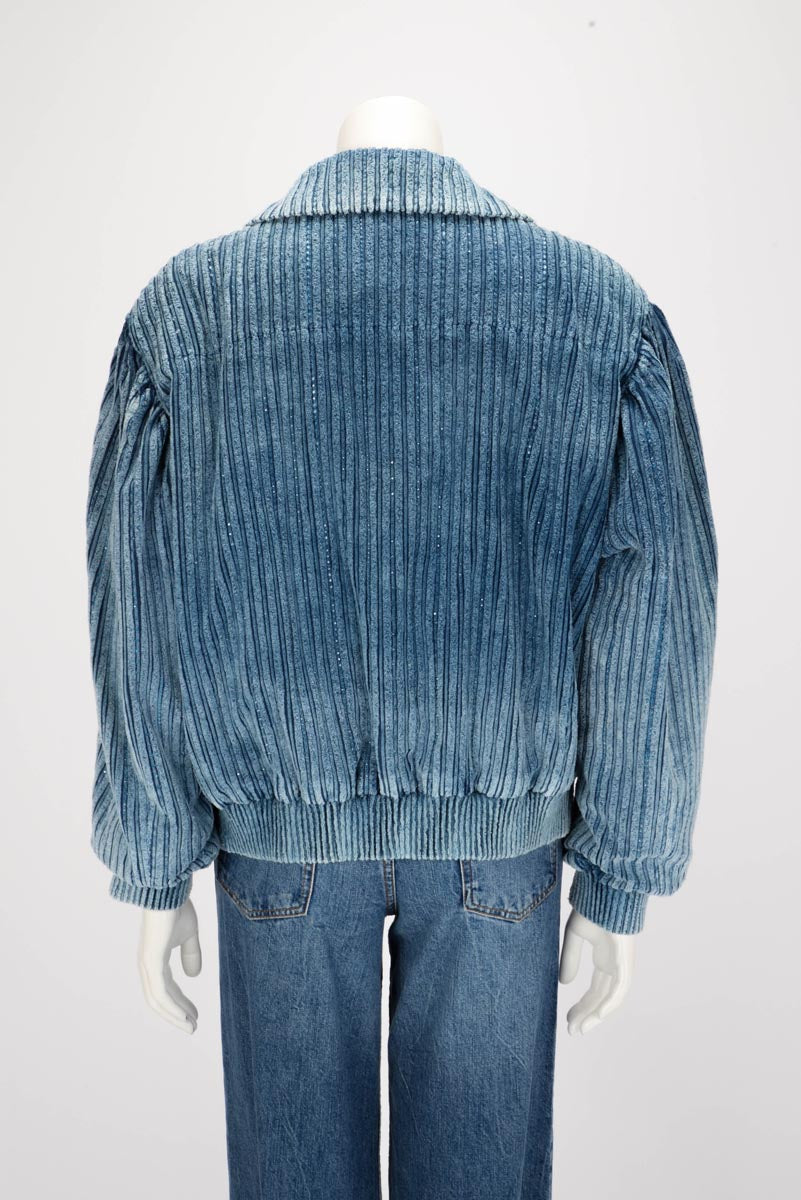 Chanel Blue Velvet & Strass Bomber Jacket FR 34