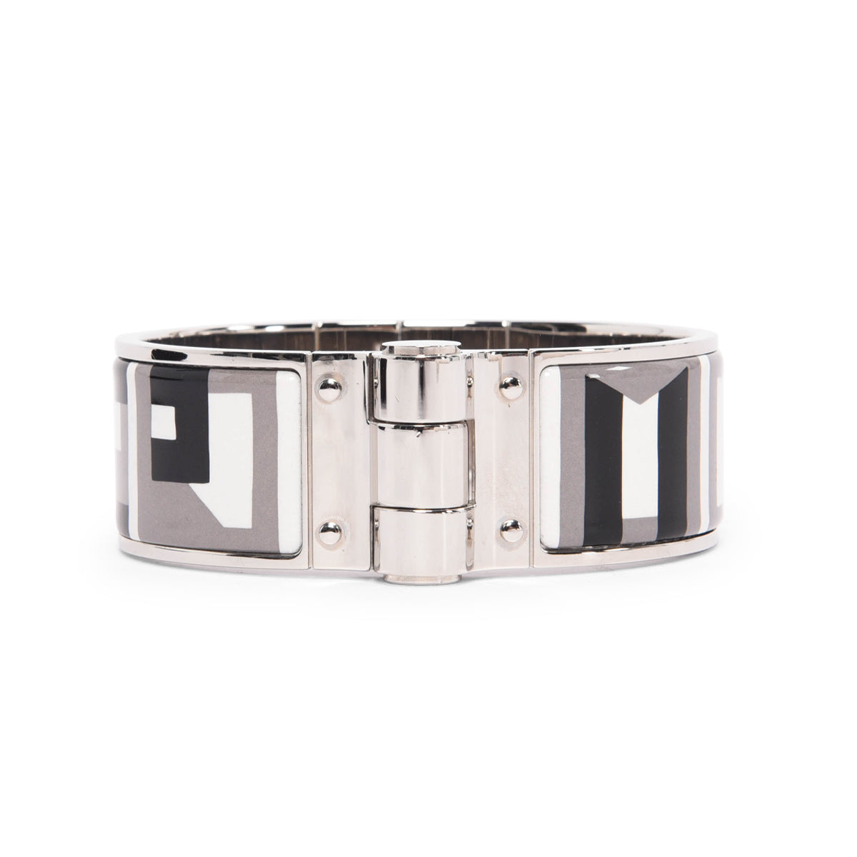 Hermes Black & White Enamel Charniere Lettre au Carre Hinged Bracelet