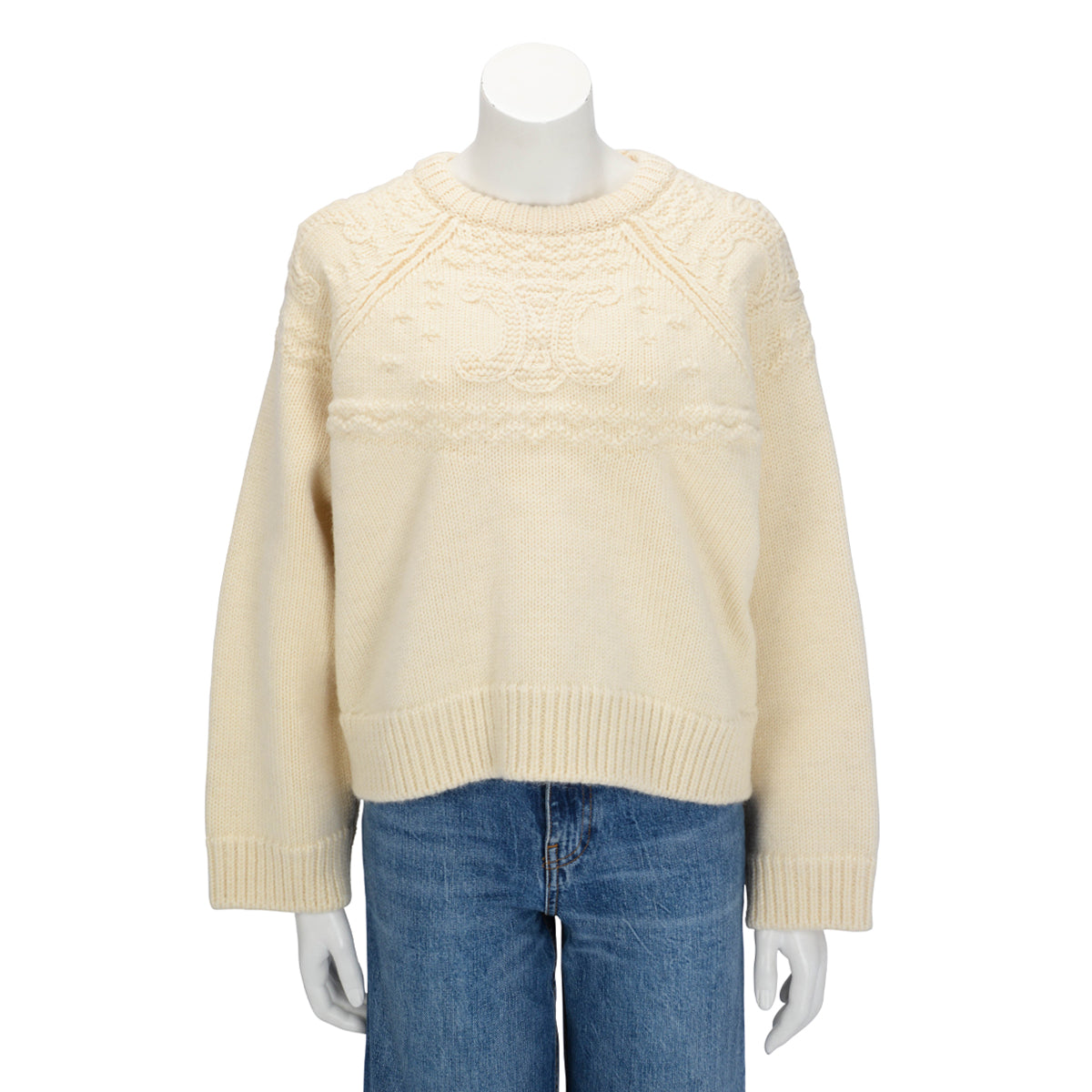 Celine Ecru Wool Knit Triomphe Sweater M