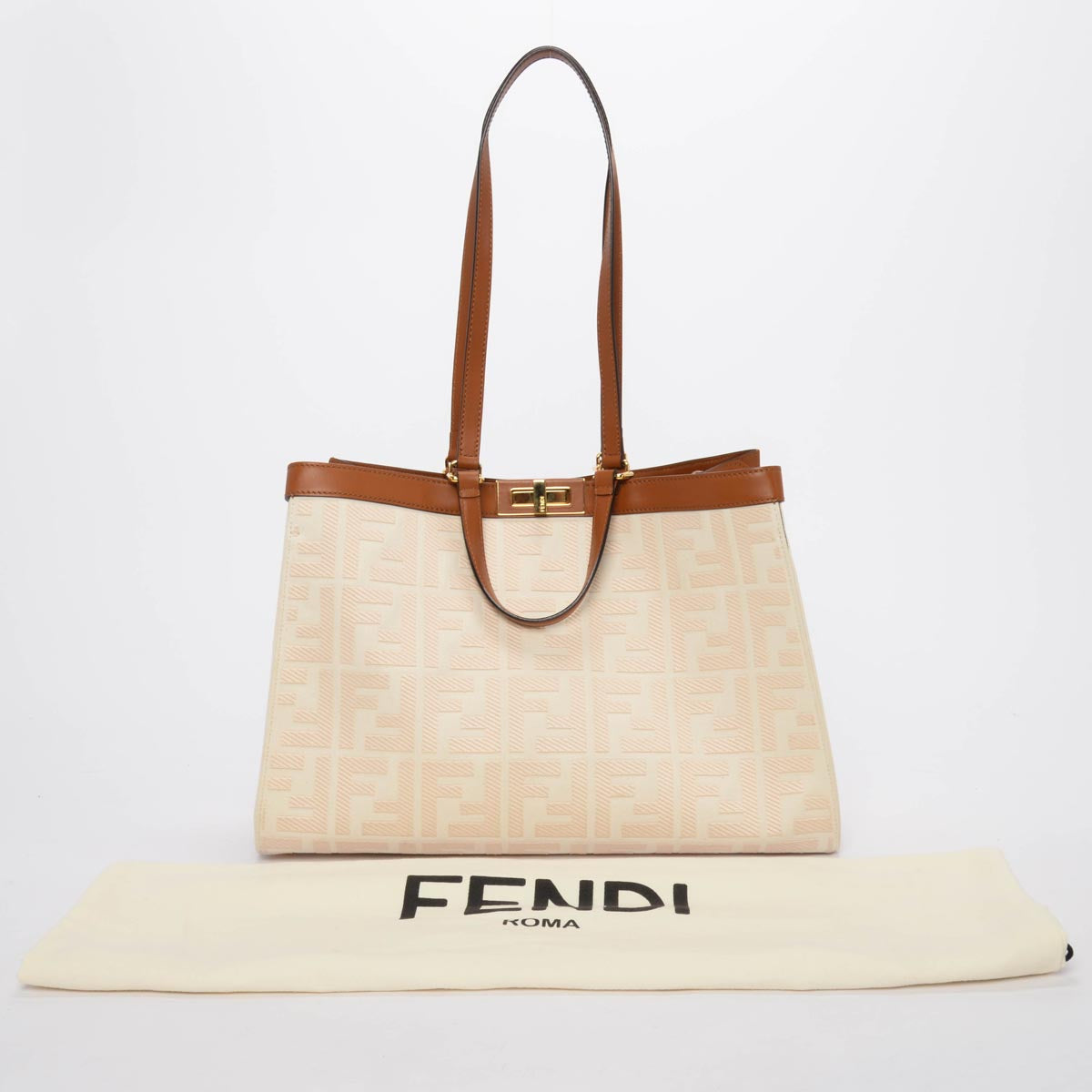 Fendi Cream FF Embroidered Canvas Medium Peekaboo X-Tote Tote