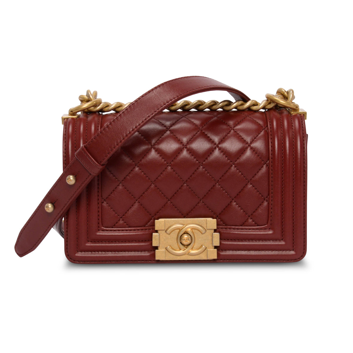 Chanel Burgundy Quilted Lambskin Small Boy Bag