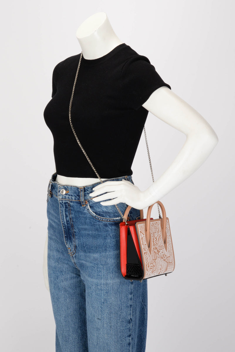 Christian Louboutin Nude Calfskin Beaded Nano Paloma Bag