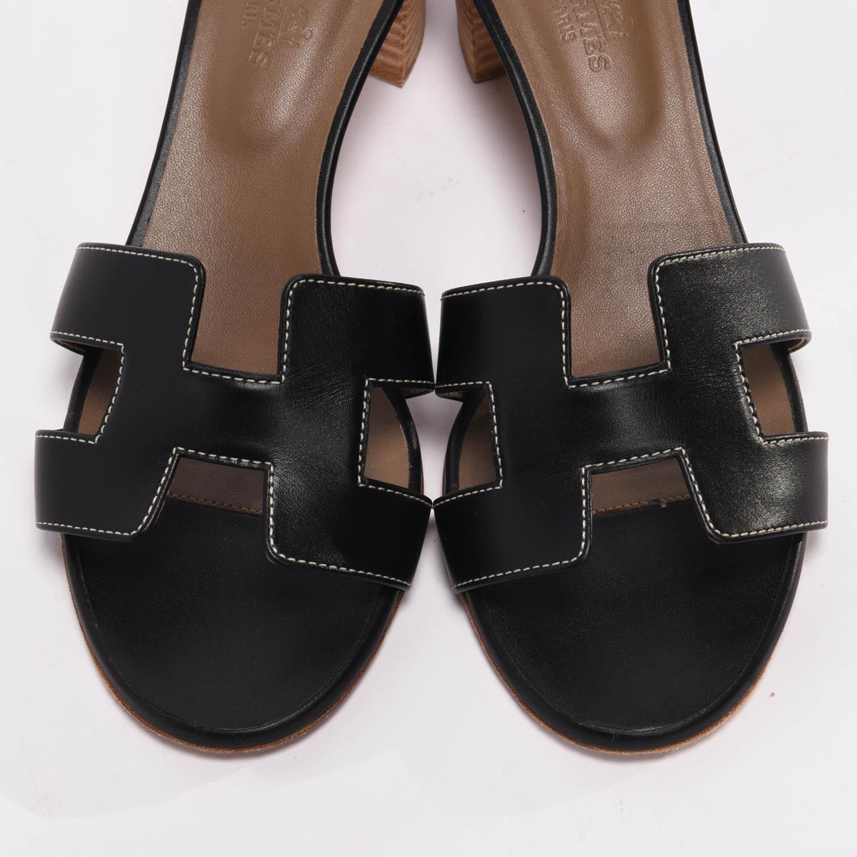 Hermes Black Calfskin Oasis Sandals 37