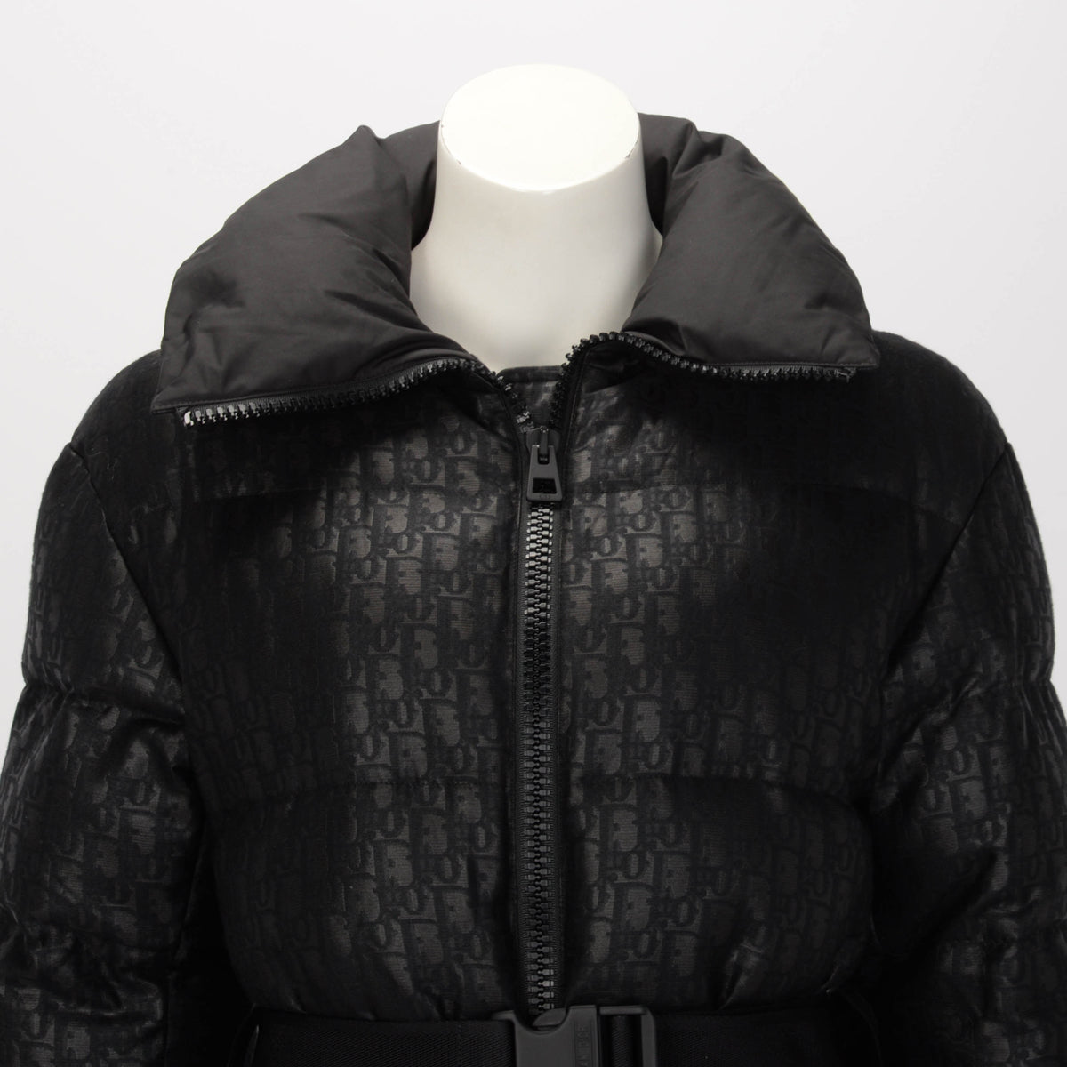 Dior Black Oblique Jacquard DiorAlps Belted Puffer Jacket FR 34