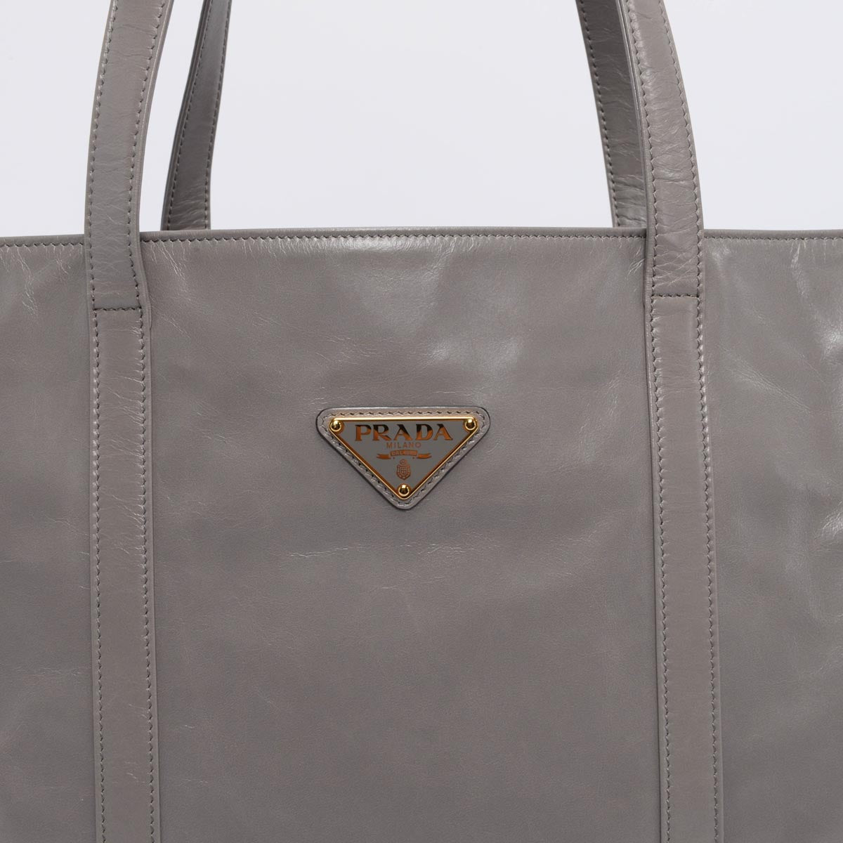 Prada Pewter Antique Nappa Leather Large Tote