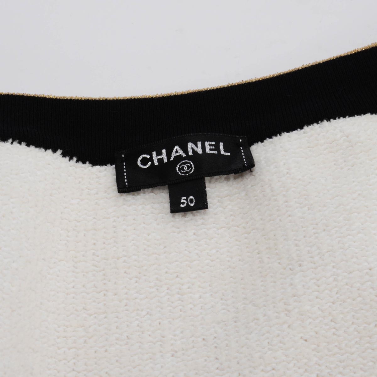 Chanel Ecru & Black Chenille Cropped Cardigan FR50