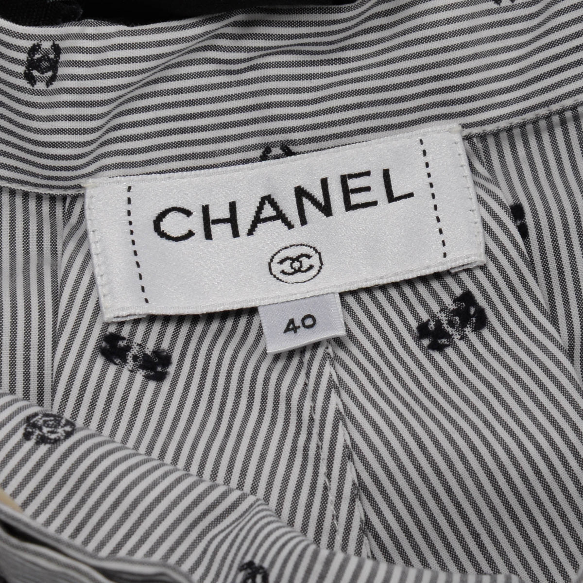 Chanel Blue Cotton CC Camelia Pinstripe Wrap Skirt