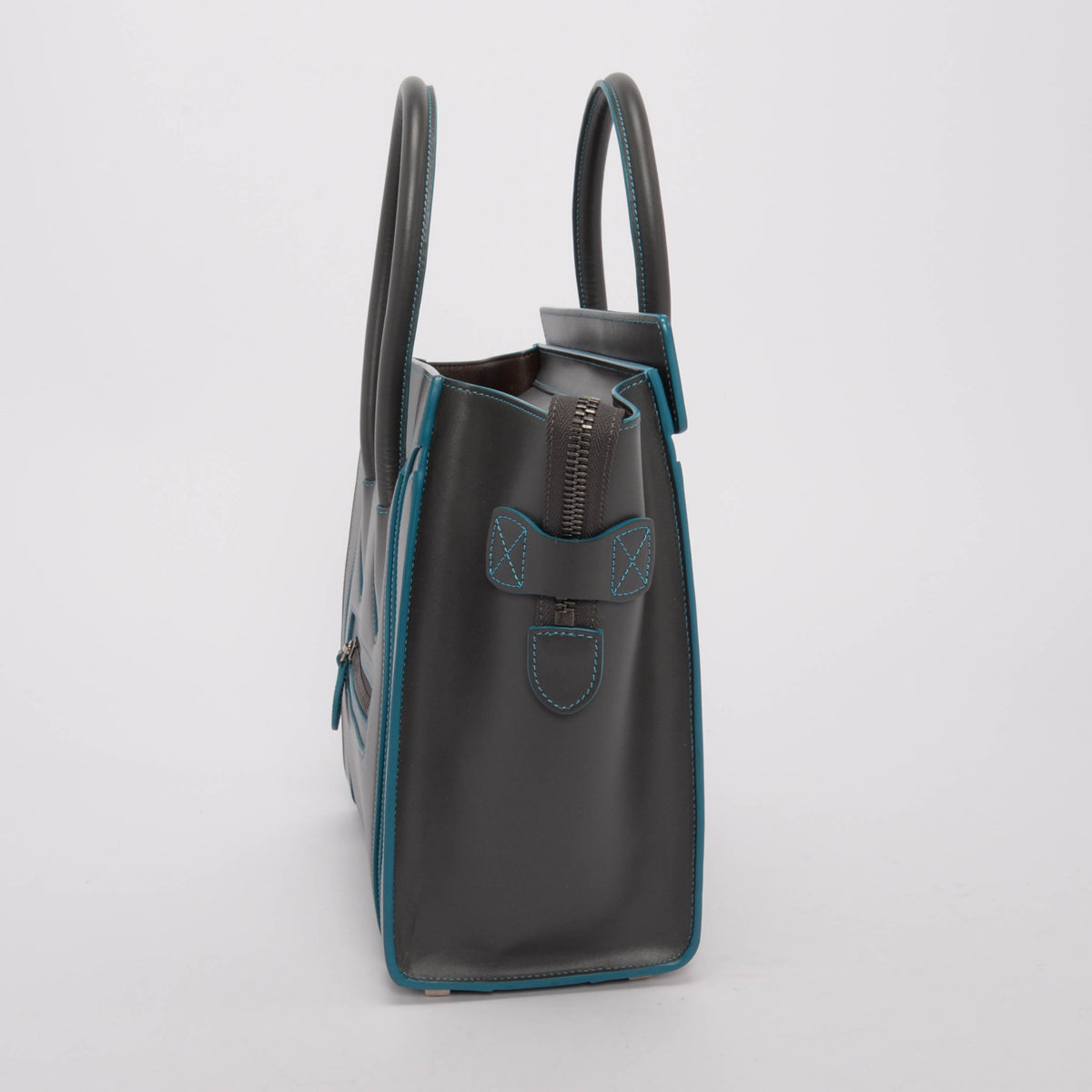 Celine Grey & Turquoise Smooth Calfskin Debossed Micro Luggage Tote