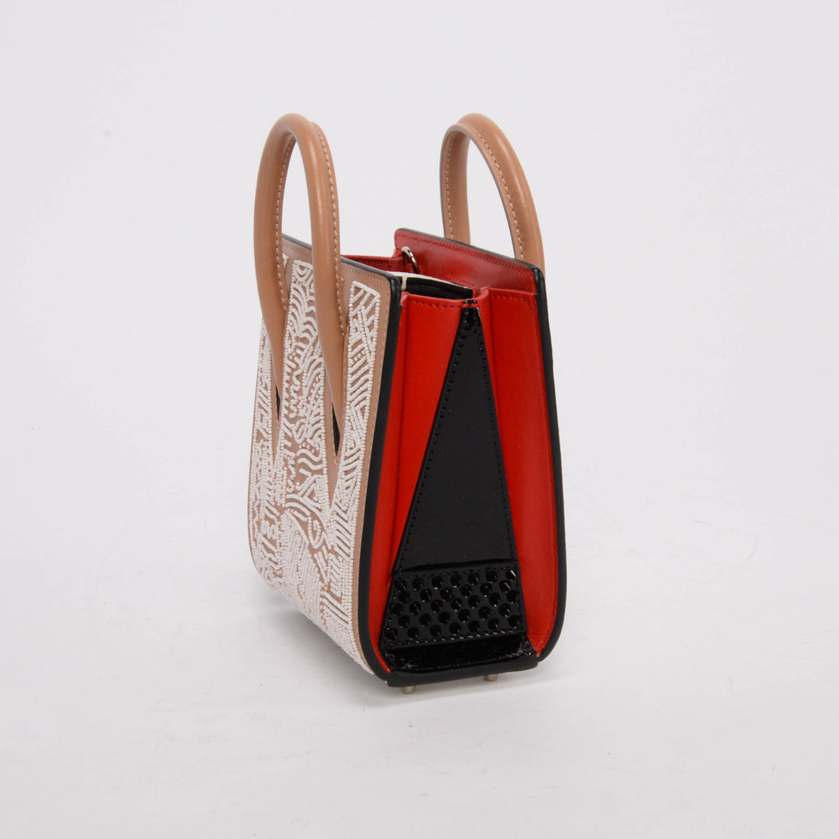Christian Louboutin Nude Calfskin Beaded Nano Paloma Bag