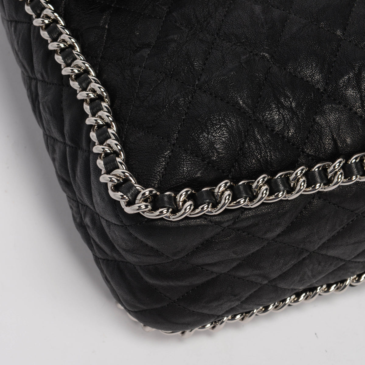 Chanel Black Washed Lambskin Maxi Chain Around Flap Bag