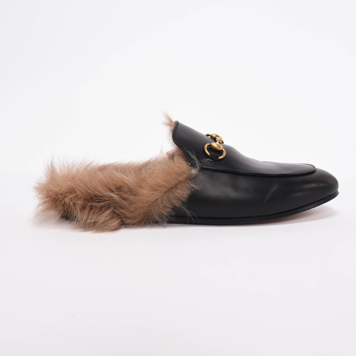 Gucci Black Leather Fur Lined Princetown Slippers 37