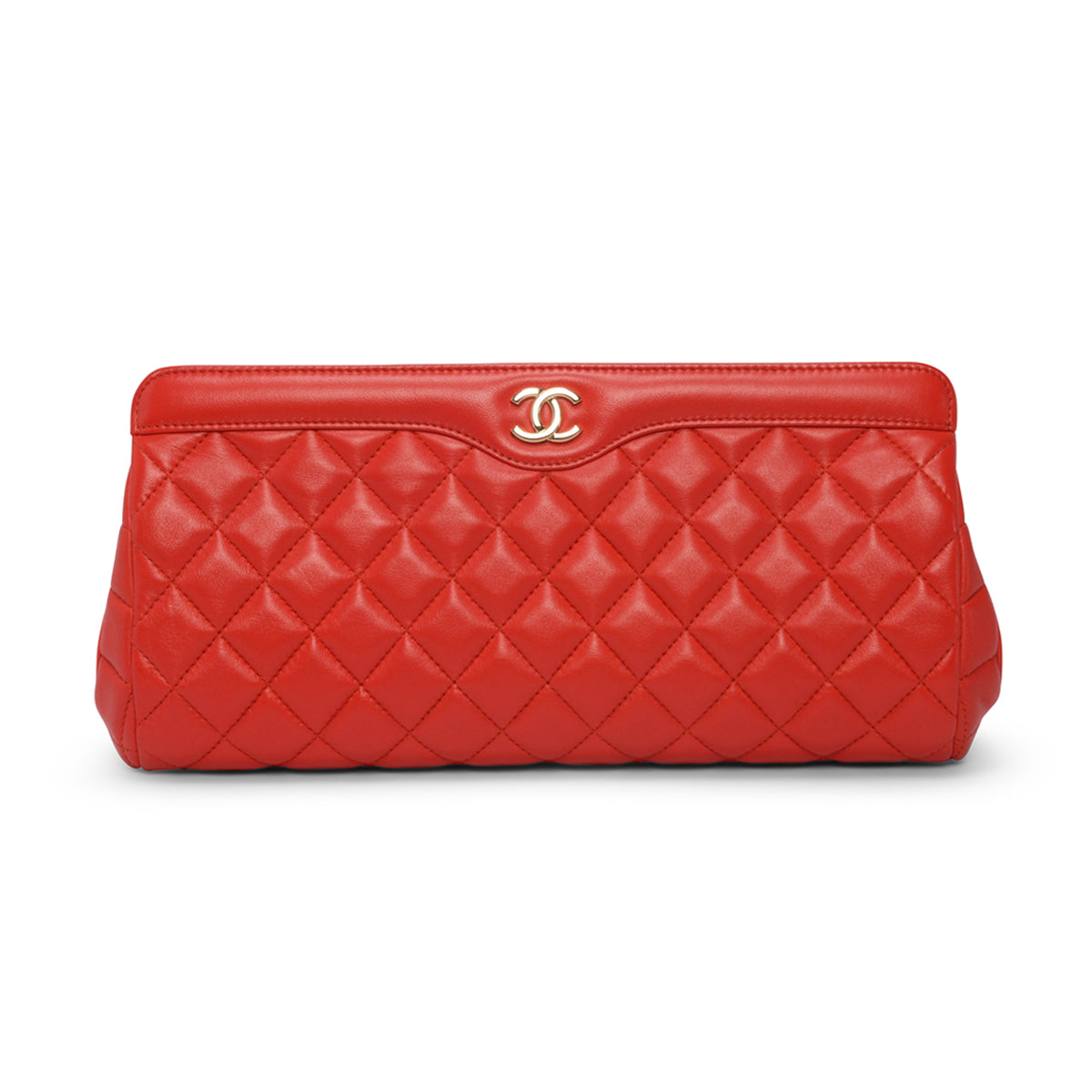 Chanel Red Quilted Lambskin Frame Clutch