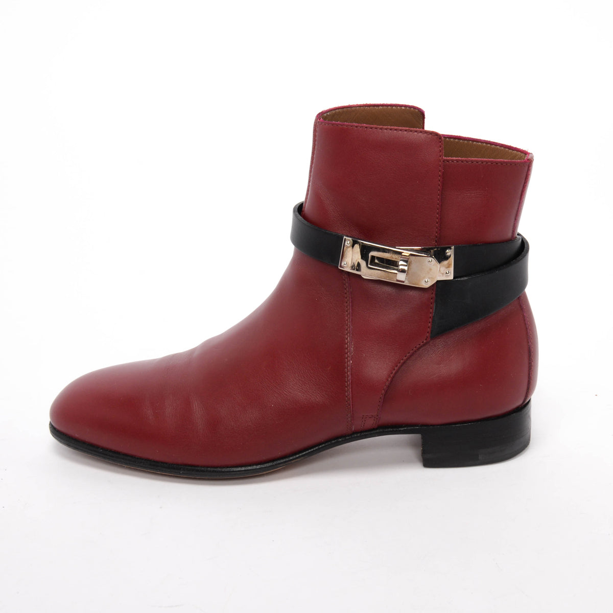 Hermes Carmin & Noir Calfskin Neo Ankle Boots 36
