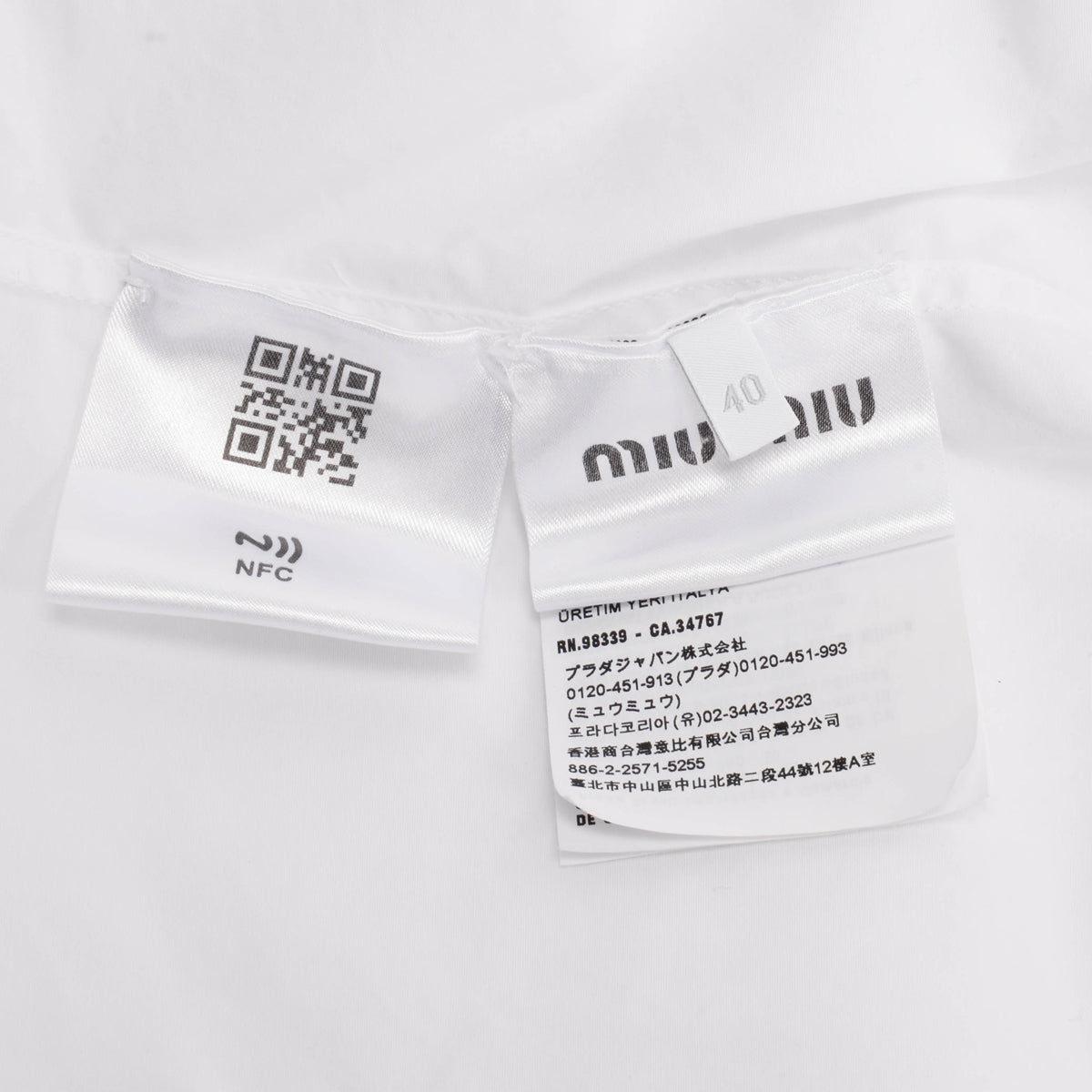 Miu Miu White Cotton Logo Embroidered Cropped Poplin Shirt IT 40