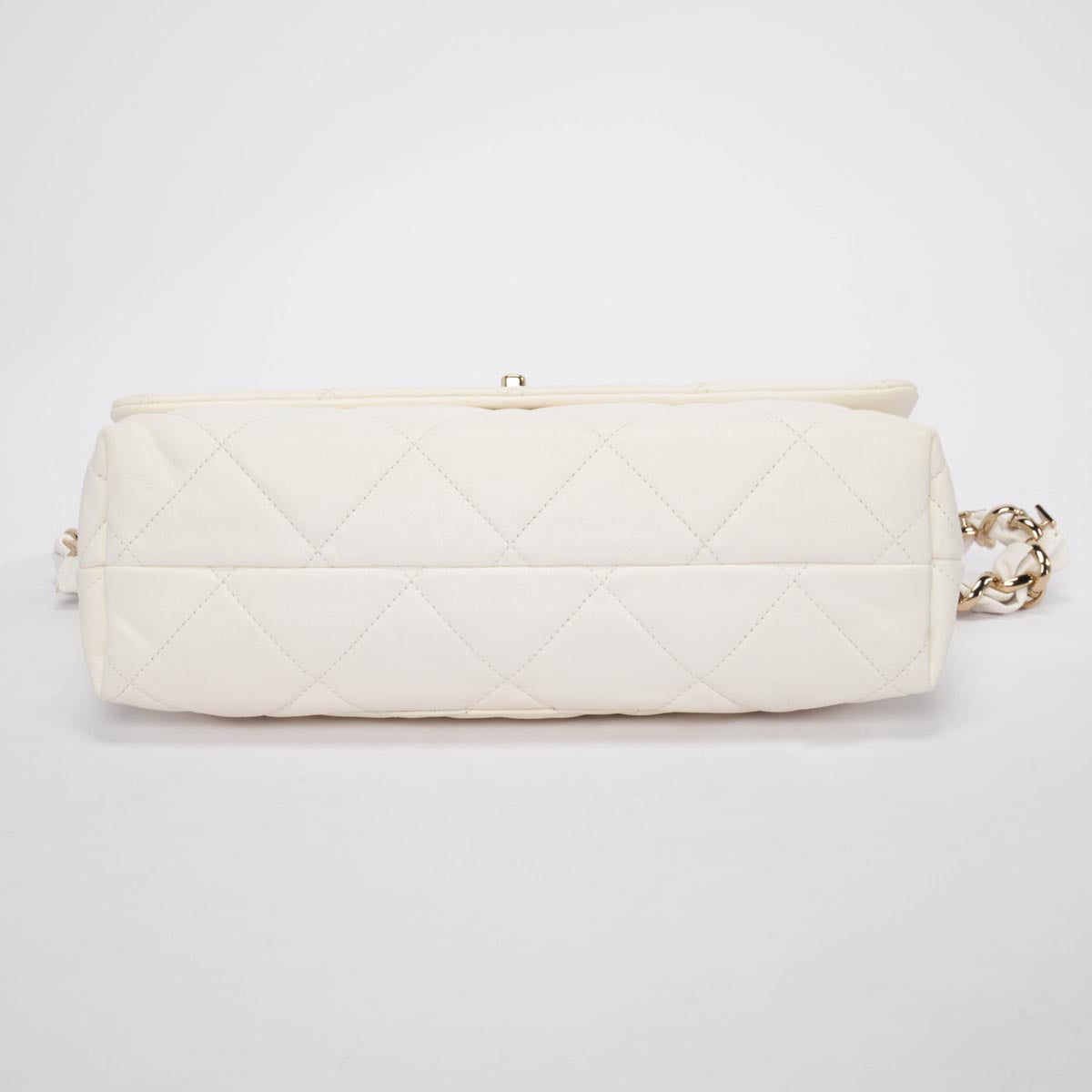 Chanel White Quilted Calfskin Large Logo Strap Bag