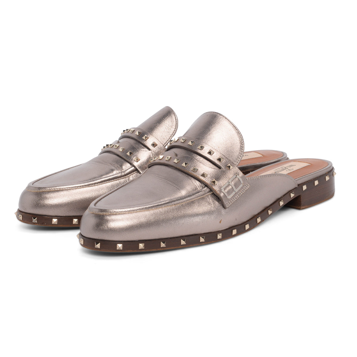 Valentino Bronze Leather Micro Rockstud Mules 37