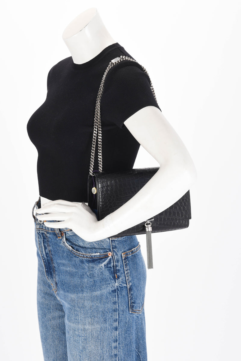 Saint Laurent Black Croc Embossed Medium Kate Tassel Bag