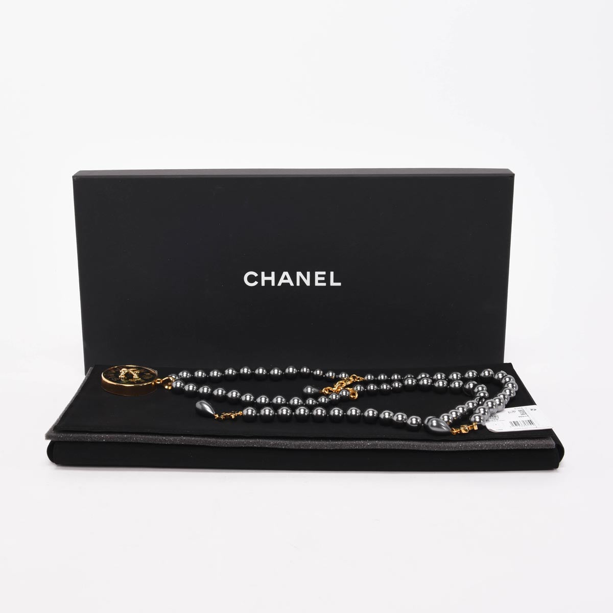 Chanel Charcoal Pearl & Resin CC Pendant Necklace with Lariat