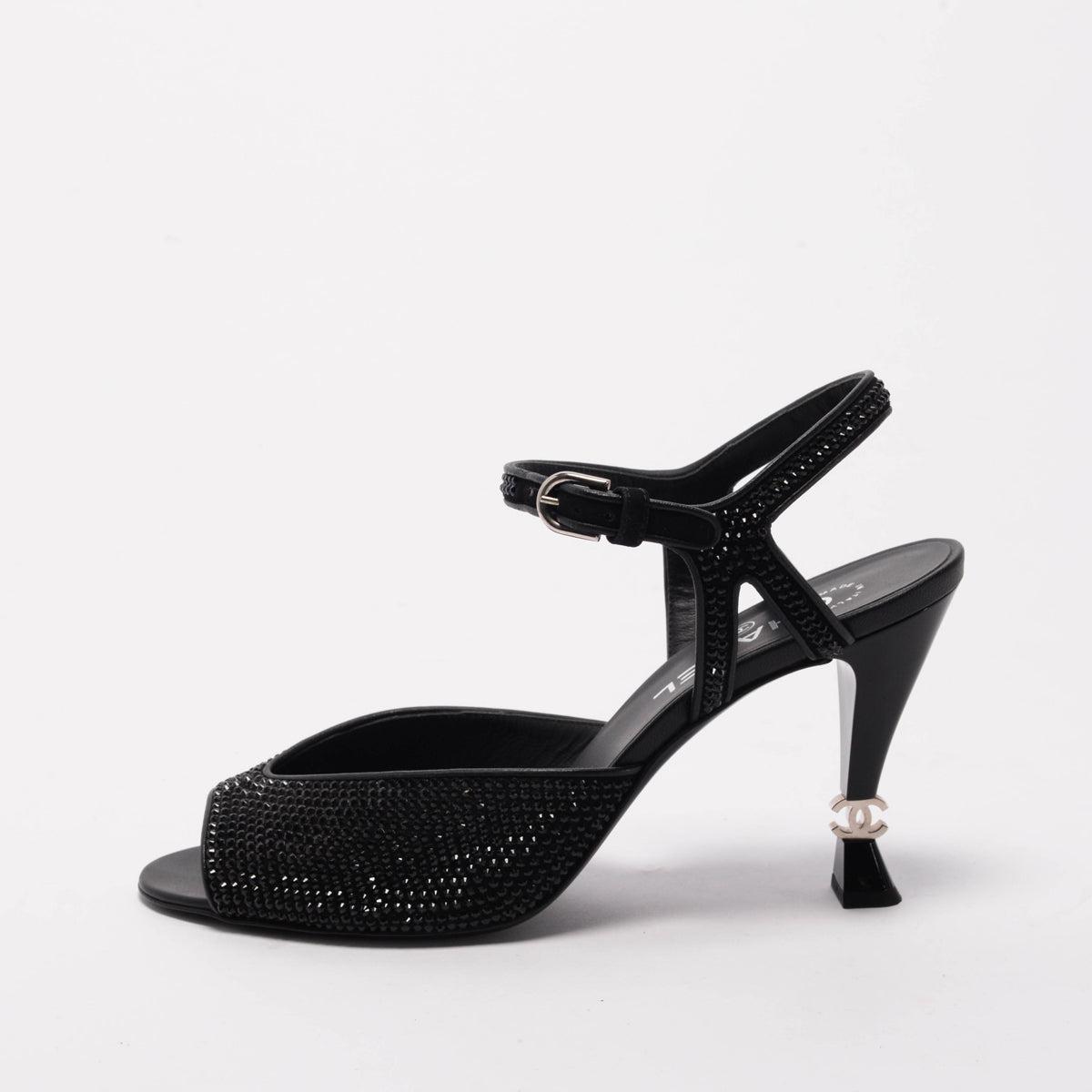 Chanel Black Crystal CC Heel Sandals 41