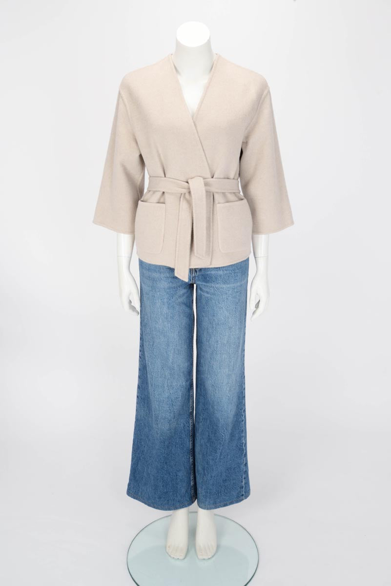 Max Mara Taupe Wool Reversible Belted Jacket IT 38