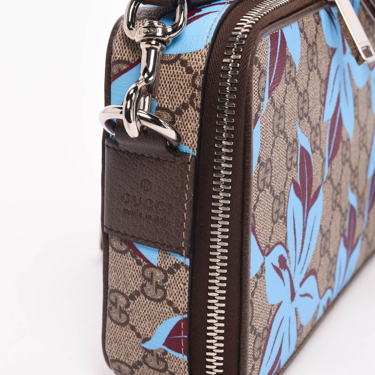 Gucci Blue Floral GG Supreme Small Shoulder Bag