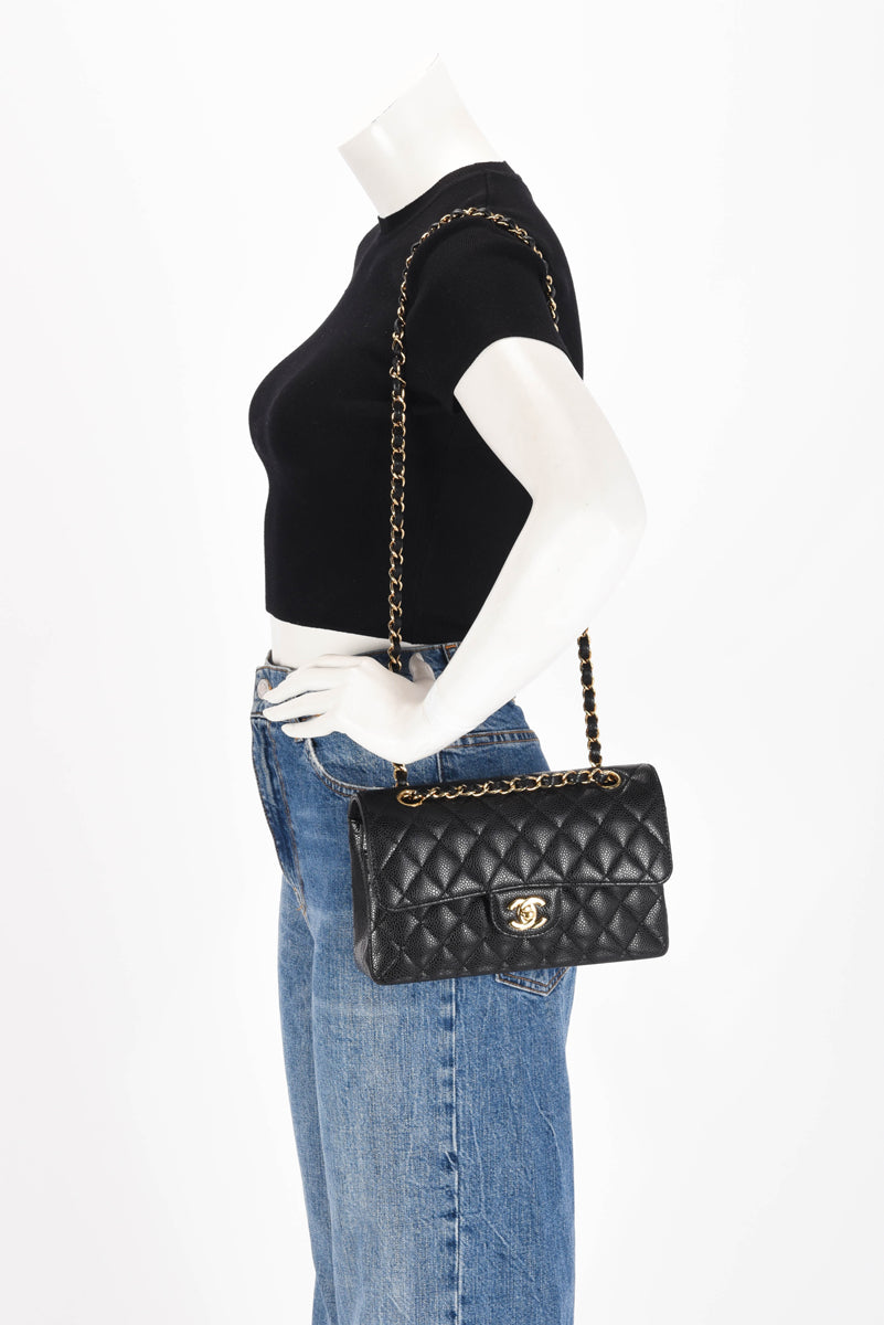 Chanel Black Quilted Caviar Small Classic Flap Bag