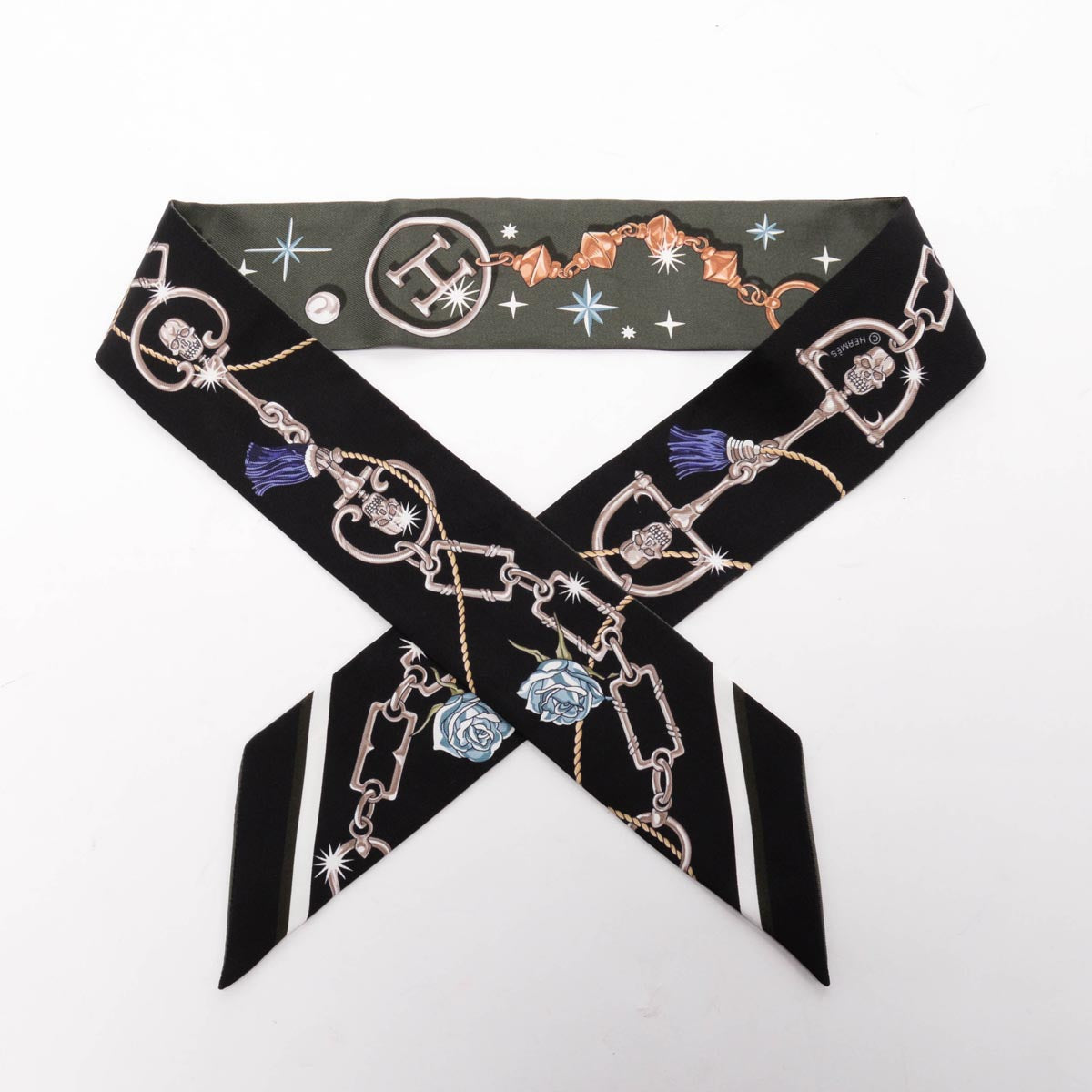 Hermes Kaki Fonce Silk C'est la Fete Twilly Set