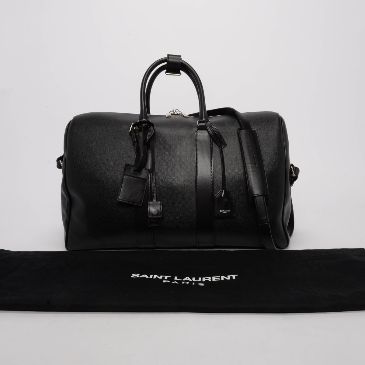 Saint Laurent Black Calfskin Classic Duffle 24 Overnight Bag