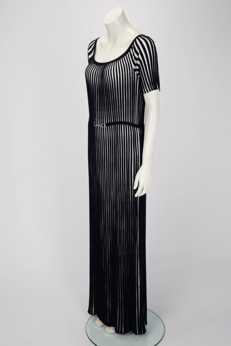 Gabriela Hearst Navy & White Wool Knit Pleated Maxi Dress XL