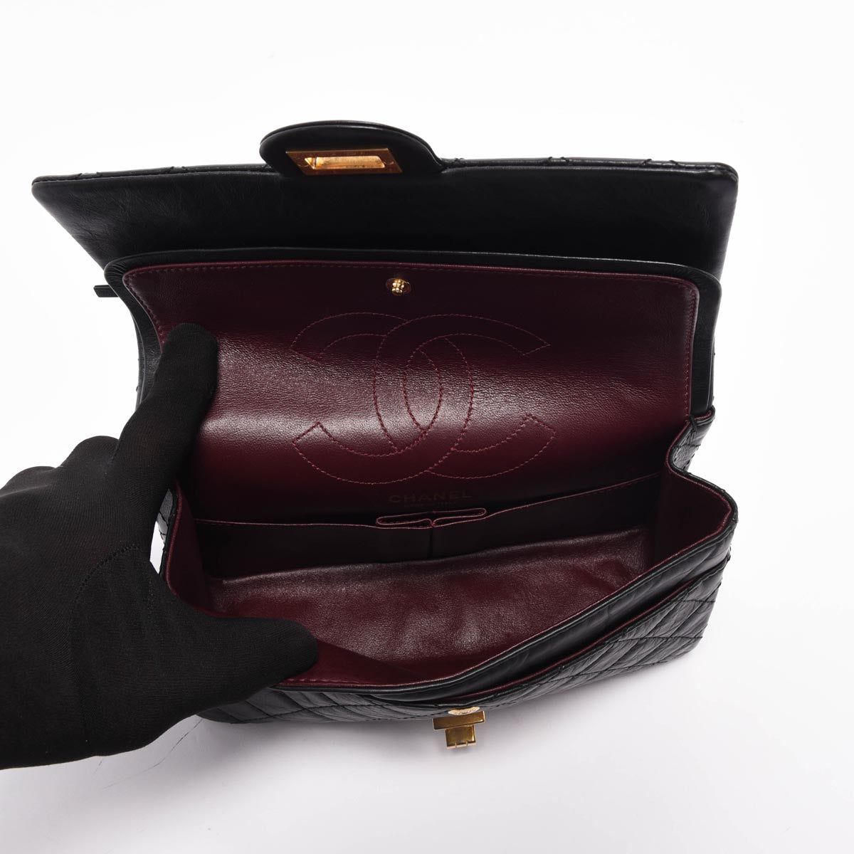 Chanel Black Distressed Calfskin 2.55 Reissue 225 Flap Bag