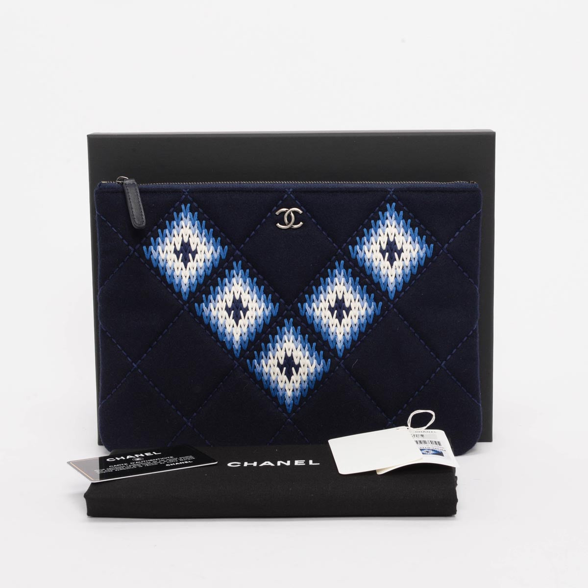 Chanel Navy Embroidered Felt Medium O-Case