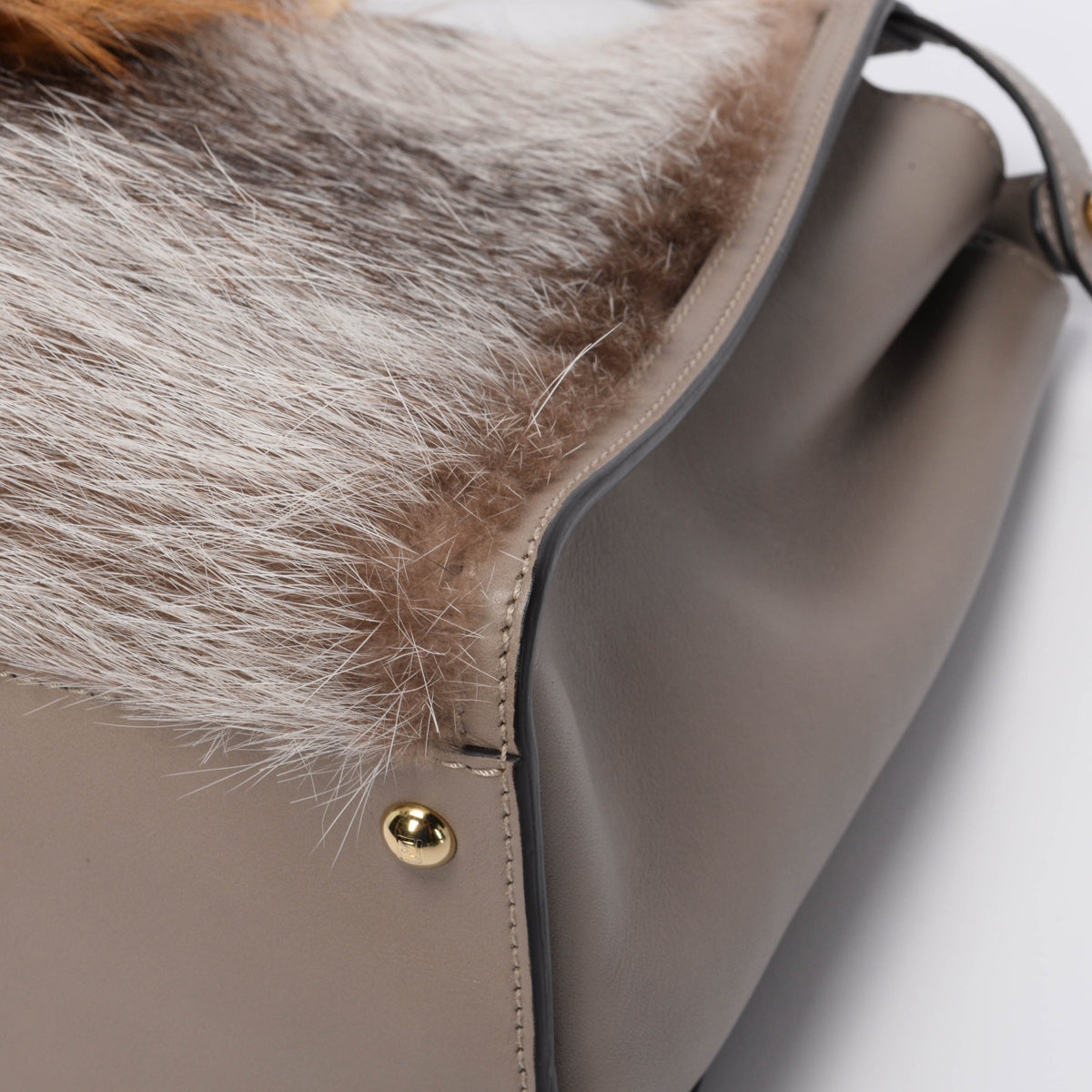 Fendi Taupe Leather & Fox Fur Large Peekaboo Tote