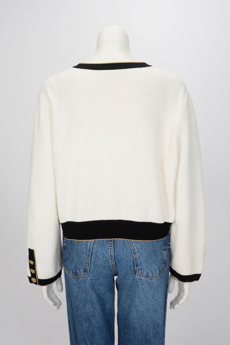 Chanel Ecru & Black Chenille Cropped Cardigan FR50