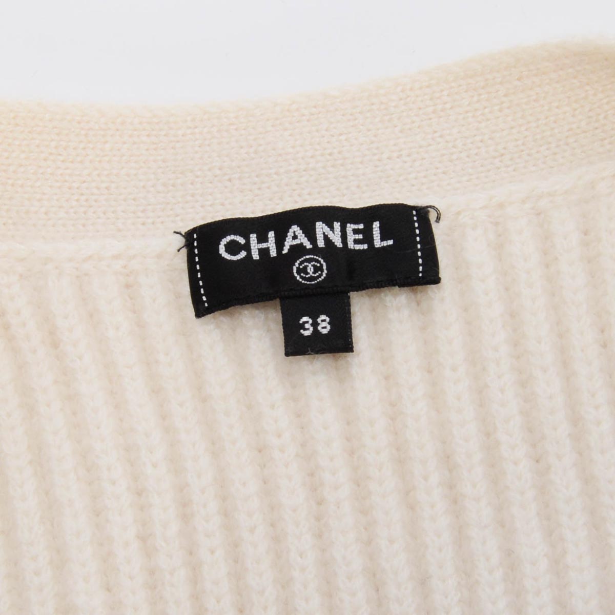 Chanel Ecru Ribbed Cashmere Classic Cardigan FR 38