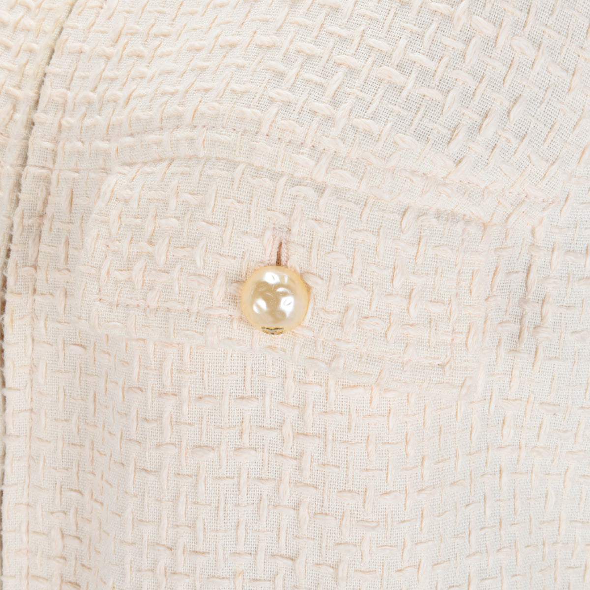Chanel Cream Cotton Pearl Button Zip Up Jacket