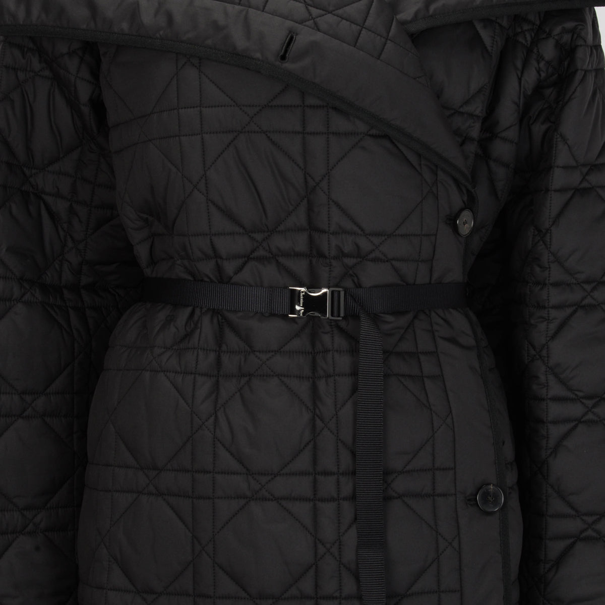 Dior Black Technical Taffeta Cannage Belted Puffer Jacket FR 40