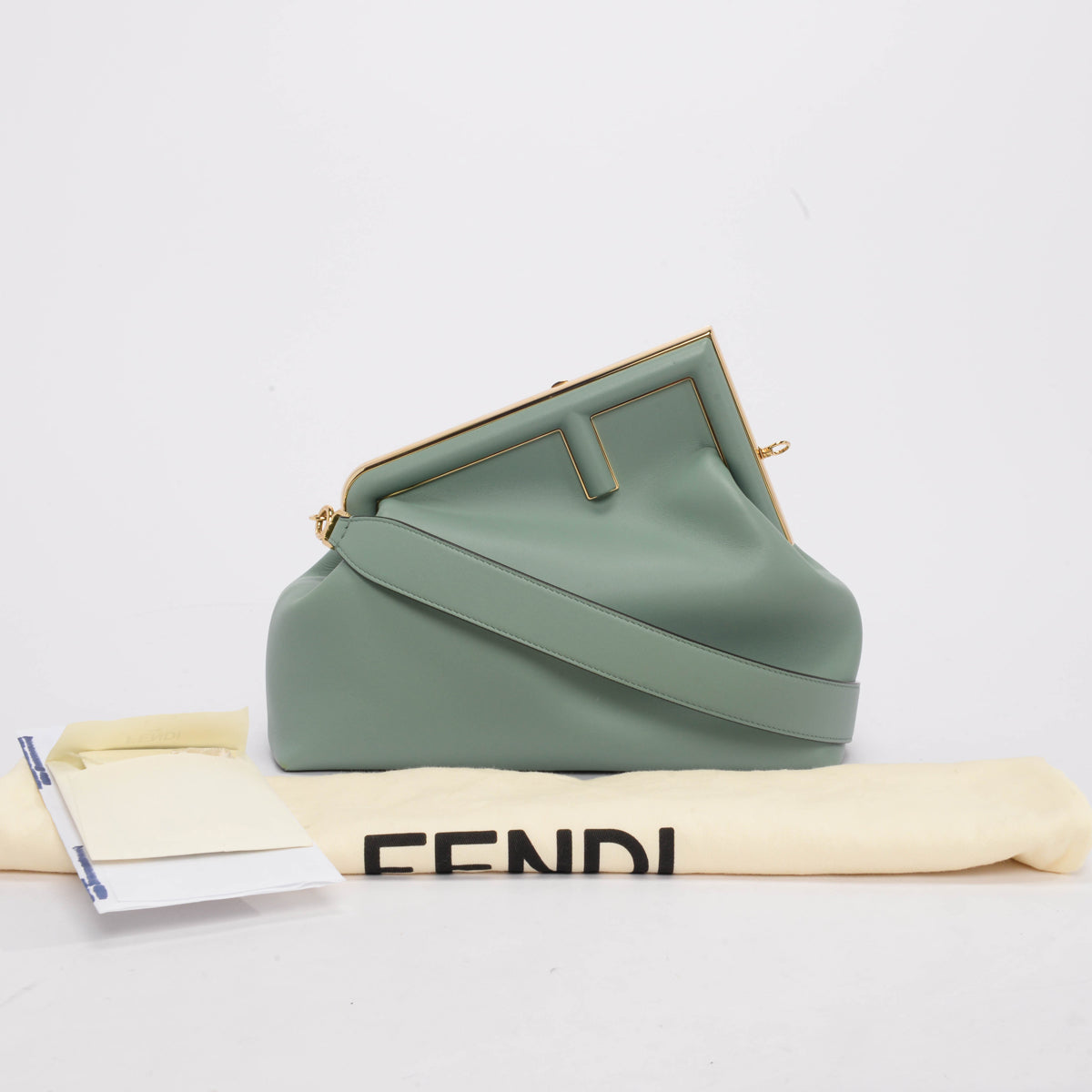 Fendi Mint Green Nappa Fendi First Medium Clutch