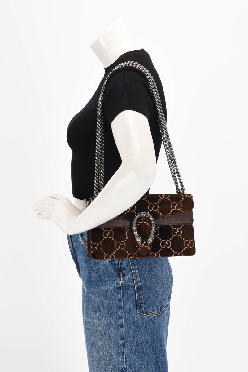 Gucci Brown GG Velvet Small Dionysus Shoulder Bag