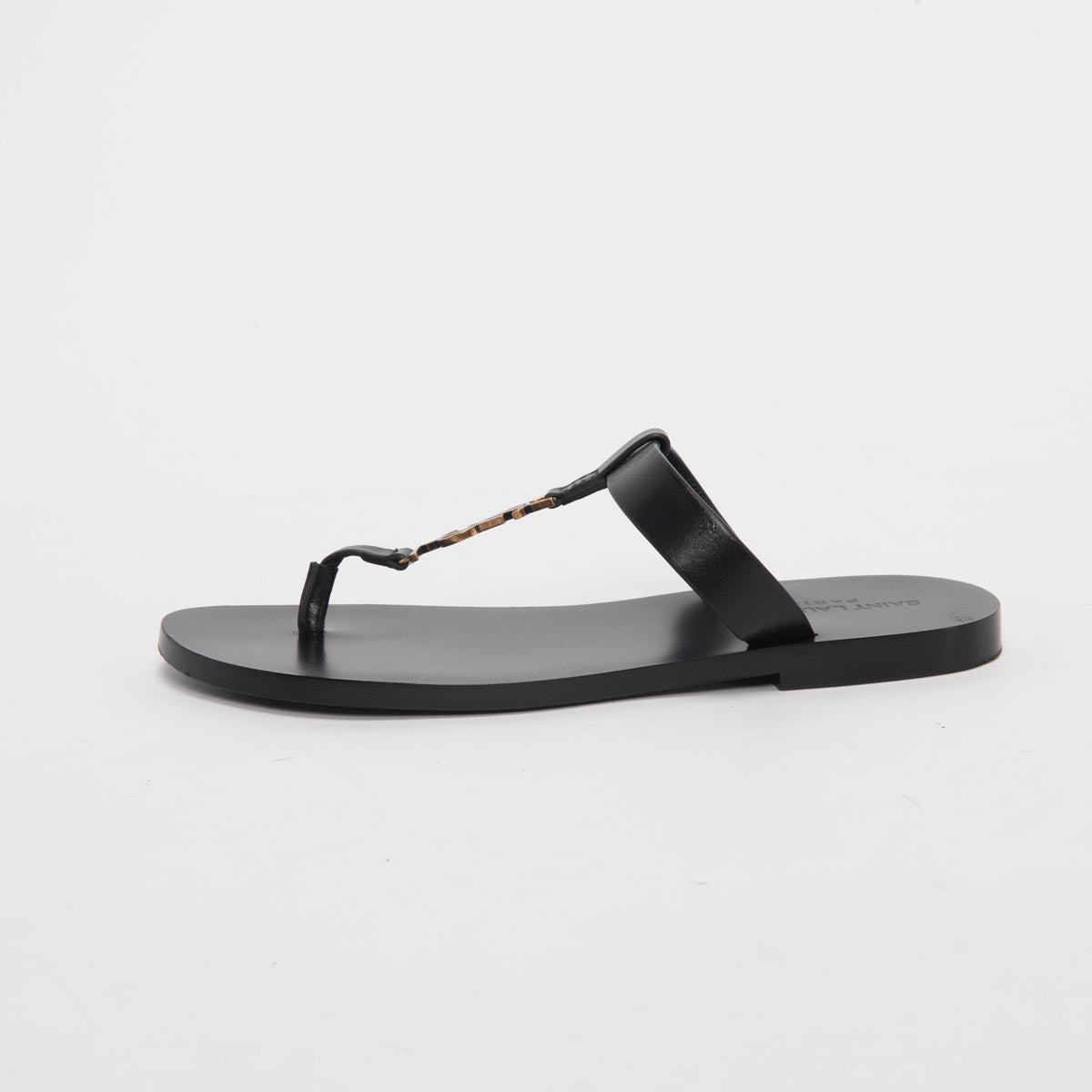 Saint Laurent Black Leather Cassandre Slides 40