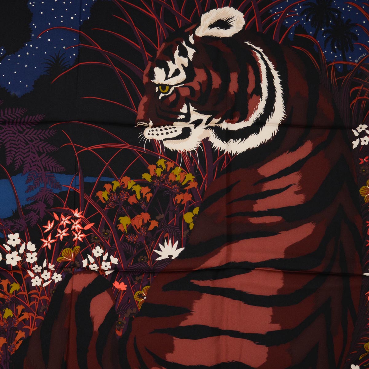 Hermes Brown Silk Tyger Tyger Scarf