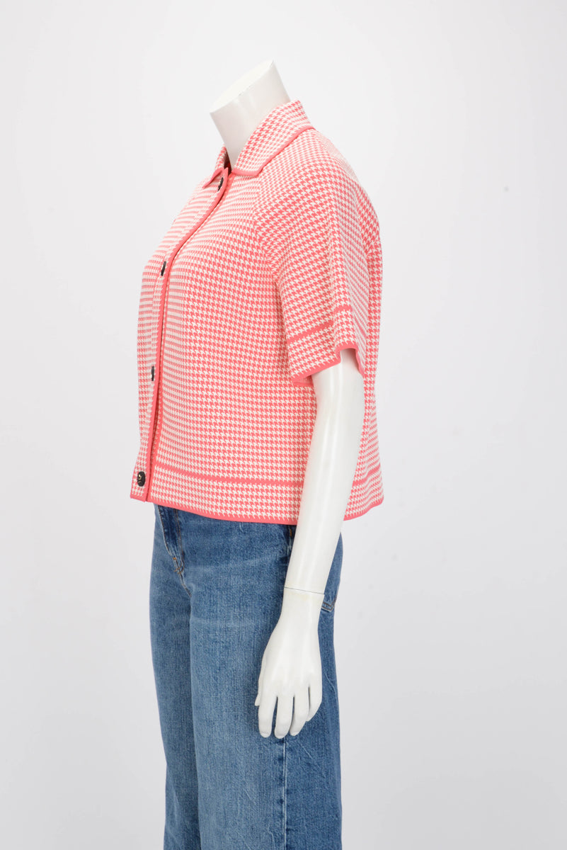 Dior Pink & White Technical Knit Dioriviera Short Sleeve Jacket FR 40