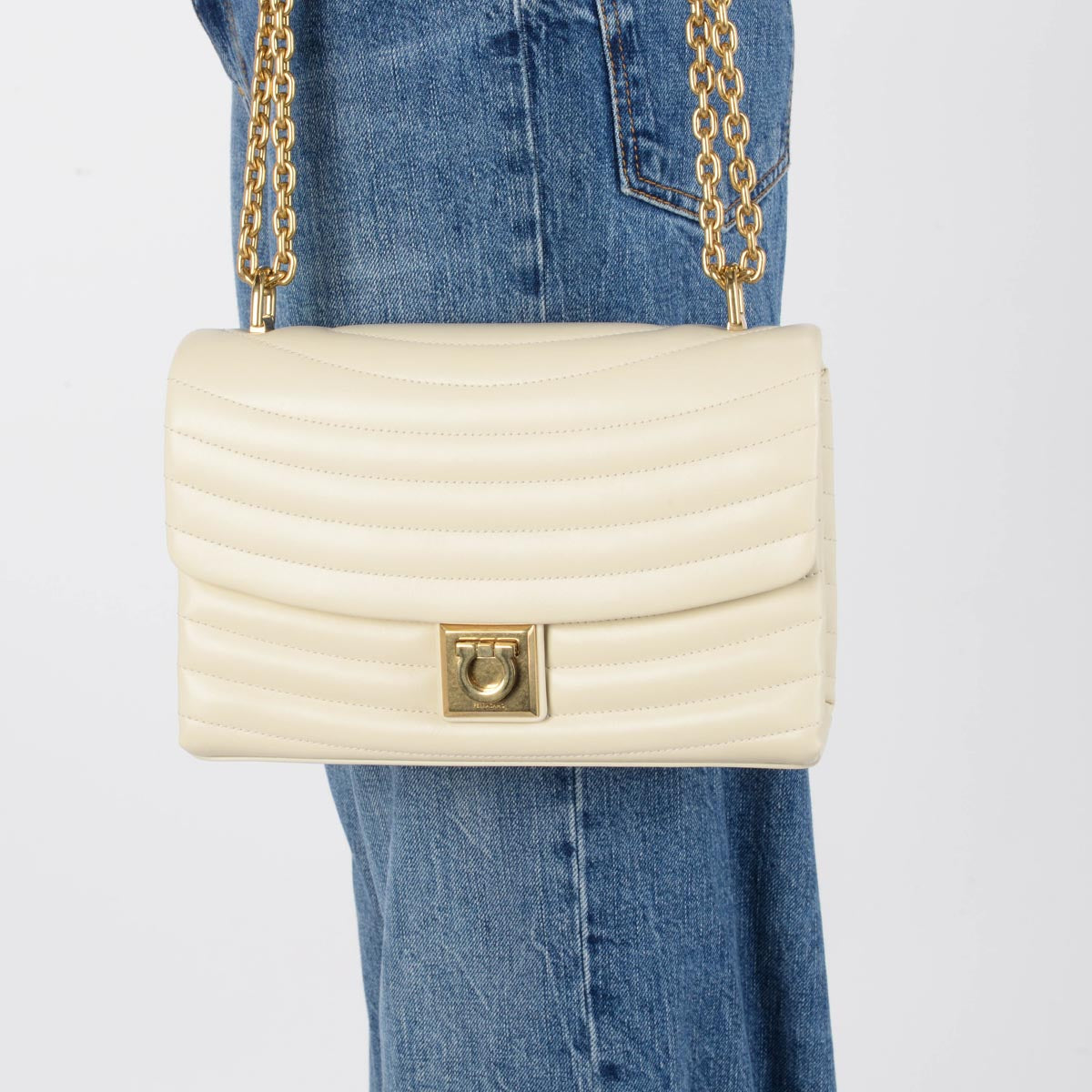 Ferragamo Marscapone Quilted Calfskin Medium Mat Flap Bag