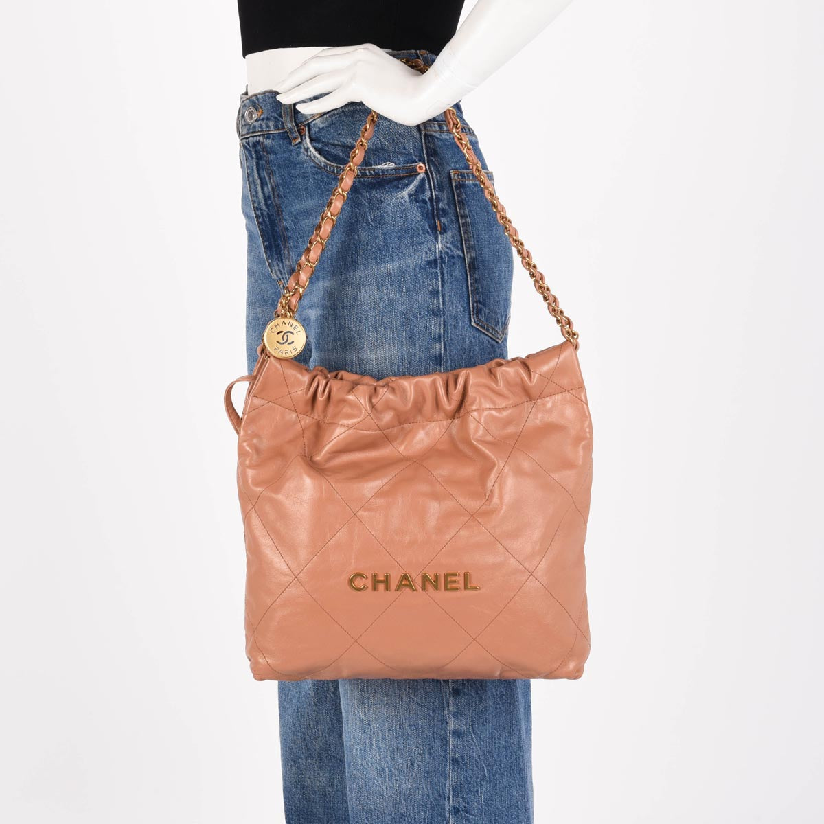 Chanel Camel Shiny Calfskin Small 22 Bag
