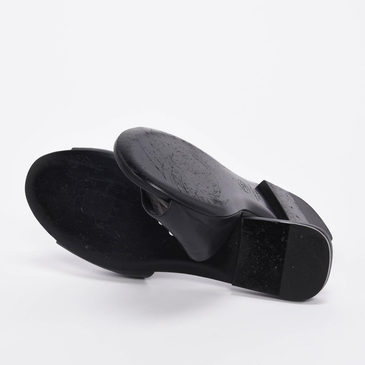 Chanel Black Lambskin CC Pearl Slides 38.5