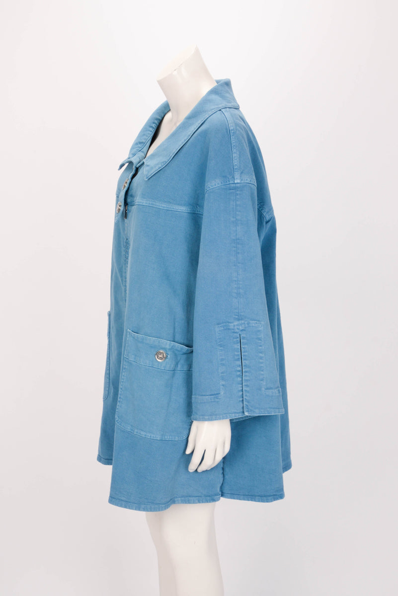 Chanel Sky Blue Cotton Denim Pea Coat FR 50