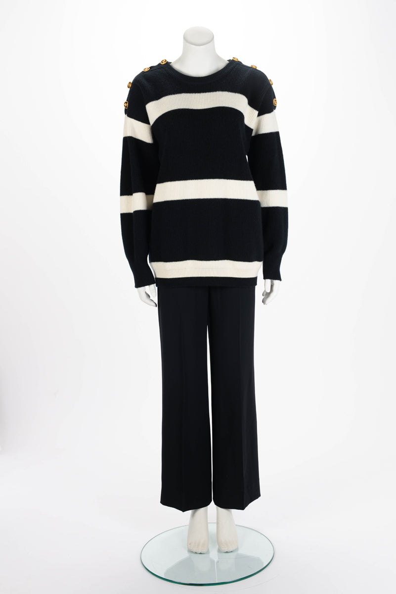 Louis Vuitton Black & White Wool Knit Striped Sweater M