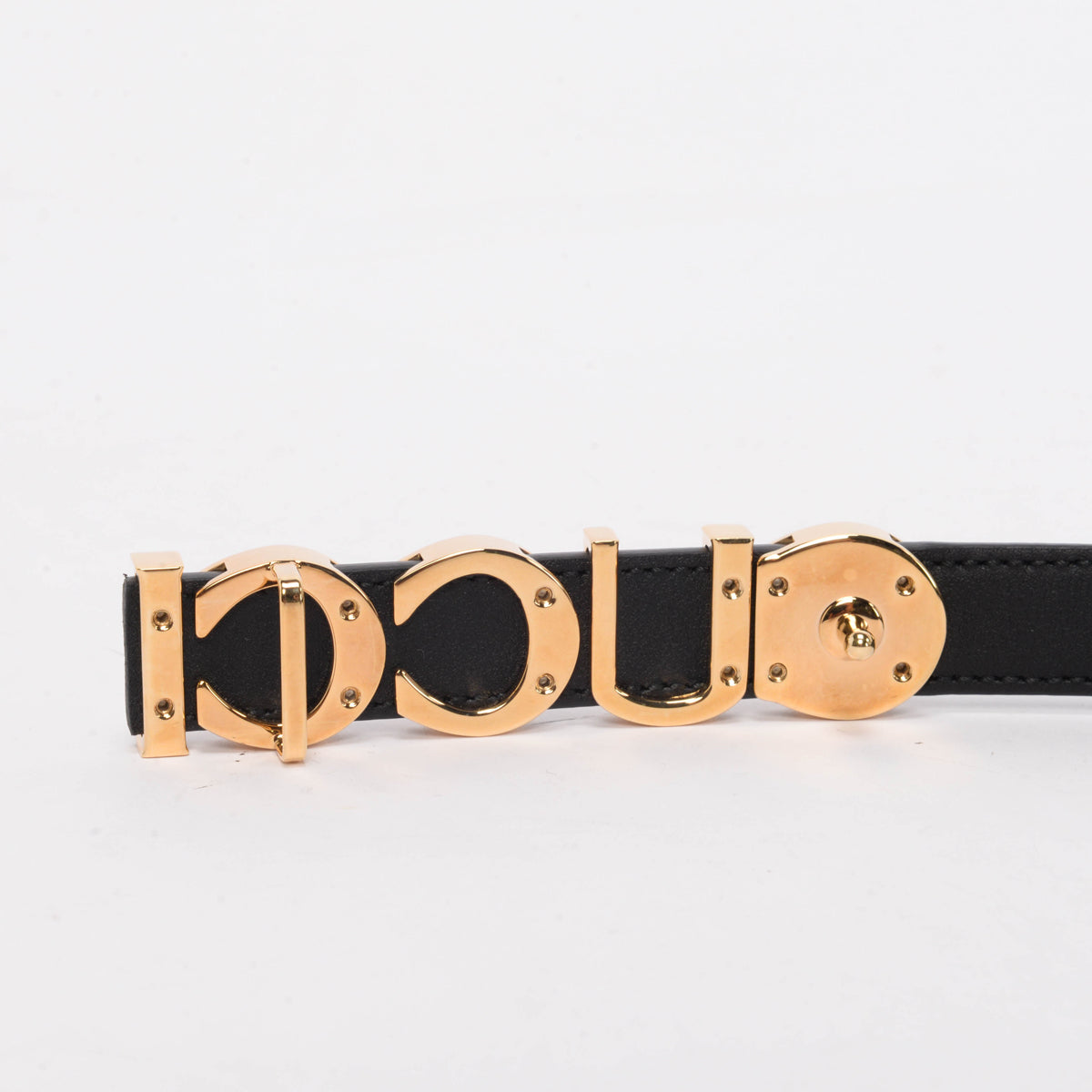 Gucci Black Leather Thin Gucci Buckle Belt