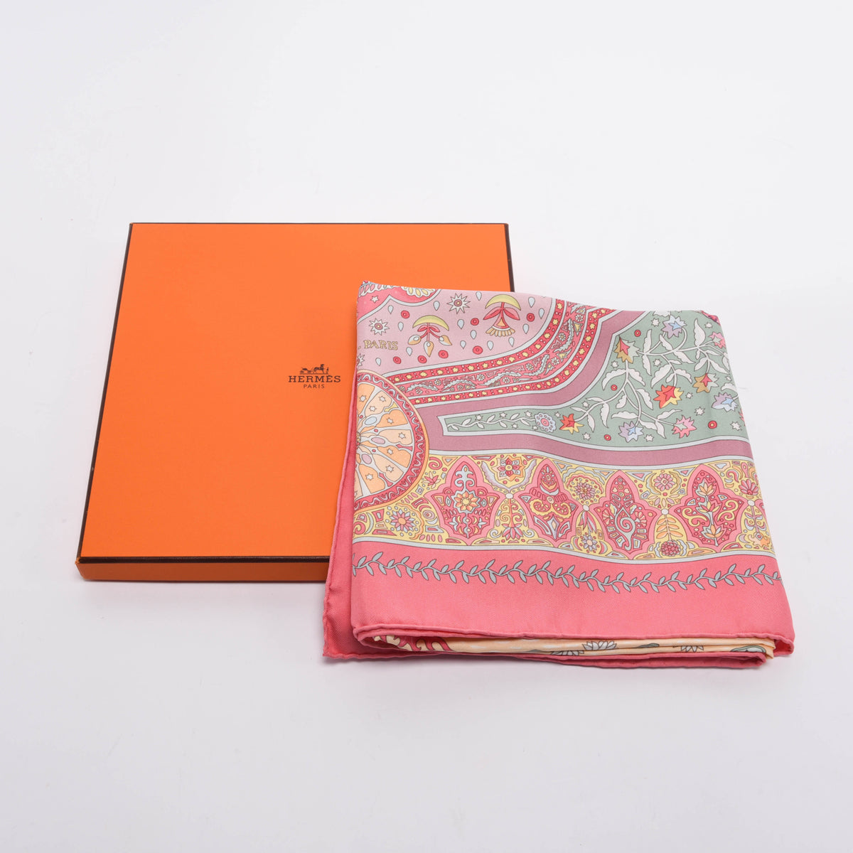 Hermes Pink Silk Aux Portes du Palais Scarf
