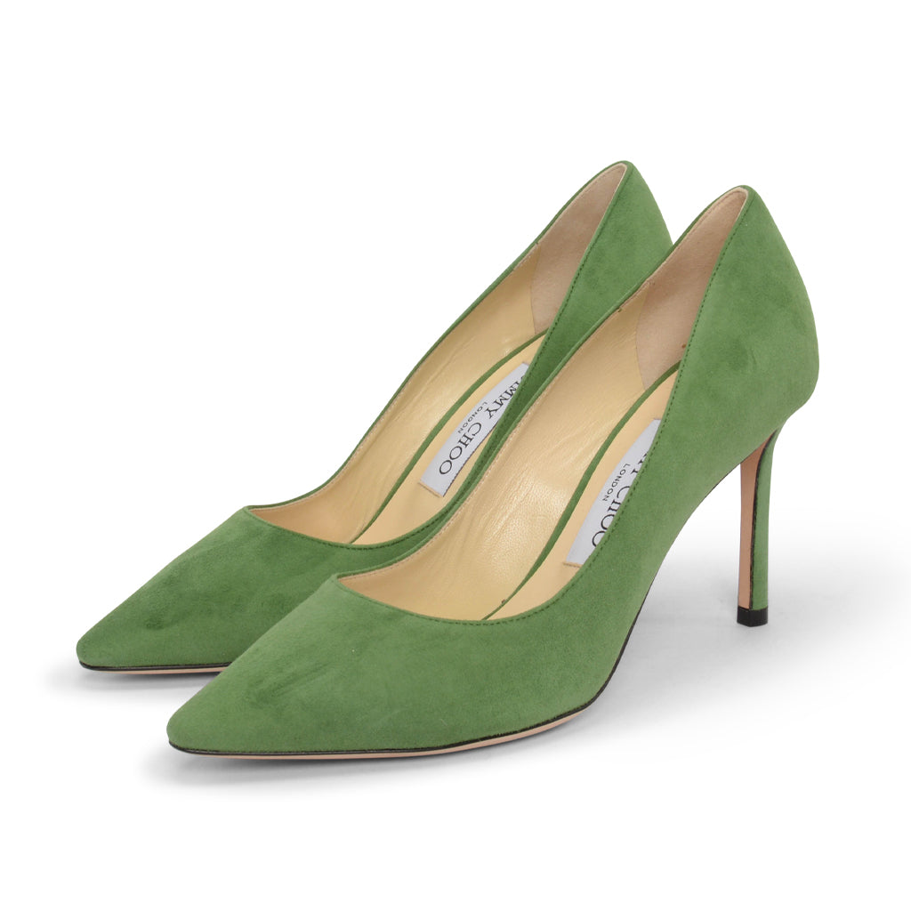 Jimmy Choo Apple Green Suede Romy 85 Pumps 36.5