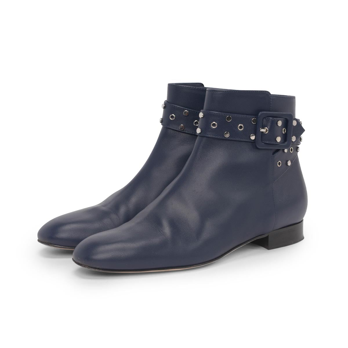 Jimmy Choo Navy Calfskin Hallie Studded Boots 38